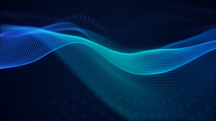 Poster - beautiful abstract wave technology background with blue light digital effect corporate concept