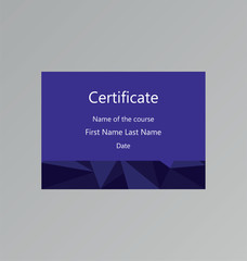 Bright stylish purple certificate template for educational courses and gift cards. A4/A5 standard size. Vector illustration  