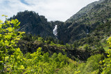 Fototapeta Natura - Landscape with waterfall in the mountains in summer at Parc Natural del Comapedrosa, Arinsal, Andorra