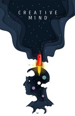Wall Mural - creative mind poster, vector paper cut illustration