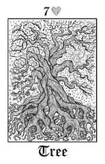 Wall Mural - Tree and seasons. Tarot card from vector Lenormand Gothic Mysteries oracle deck.