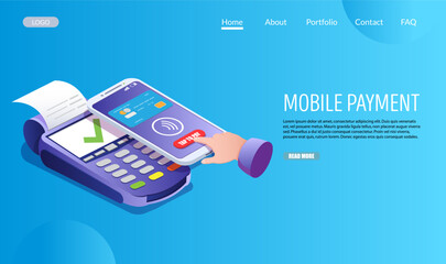 Wall Mural - mobile payment vector website landing page design template