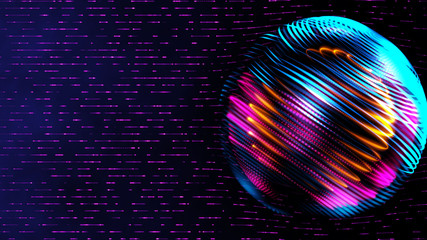Wall Mural - 5G digital world internet connecting, neon color light digital global in cyber space with data line transfer link for future connecting technology concept. 3d rendering visual model.