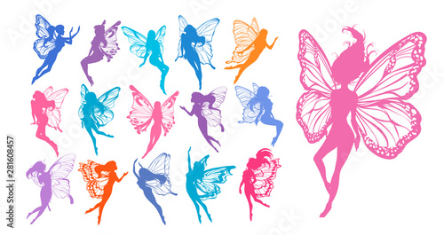 Cute Fairy art. Beautiful Fairies silhouette collection, Little fairies set. ...