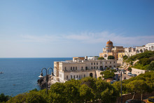 Santa Cesarea Terme In The Province Of Lecce In Salento, Puglia - Italy, With A View Of The Sea And The Famous Palazzo Sticchi