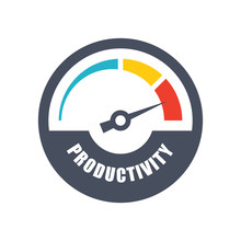 Increase productivity concept with tachometer and text productivity
