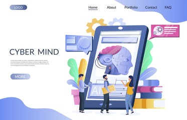 Wall Mural - cyber mind vector website landing page design template