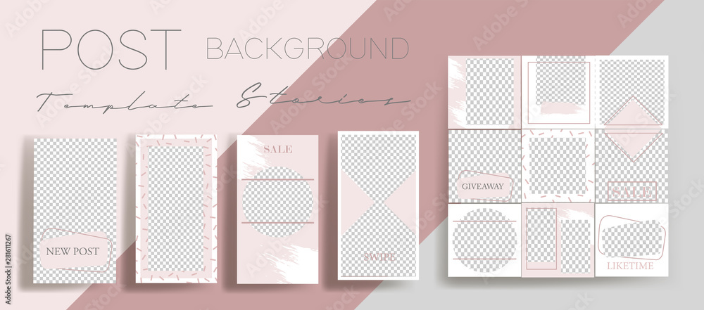 Design backgrounds for social media banner. Set of instagram stories and post frame templates.Vector cover. Mock up for personal blog or shop.Layout for promotion.Endless square puzzle layout - obrazy, fototapety, plakaty 