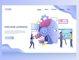 Wall Mural - machine learning vector website landing page design template