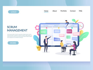 Wall Mural - scrum management vector website landing page design template