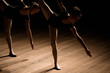 © nagaets - Flexible ballerinas stretch on a dark lighted scene