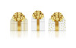 © Irina - Set of realistic gifts box with golden bow on white background. Vector illustration.