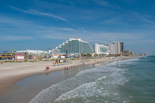 Daytona Beach, Florida. July 06, 2019 Panoramic View Of Hilton Ocean Front And Boardwalk On Daytona Beach.