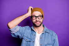 Close-up Portrait Of His He Nice Attractive Discontent Guilty Bearded Guy Isolated Over Bright Vivid Shine Violet Lilac Purple Background