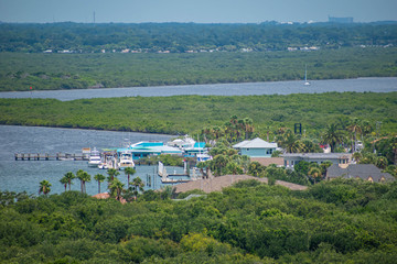 Wall Mural - Ponce de Leon Inlet, Florida. July 19, 2019 Marina on Halifax river at Ponce lighthouse area