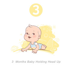 Wall Mural - little baby of 3 month. physical, emotional development milestones in first year. cute little baby b