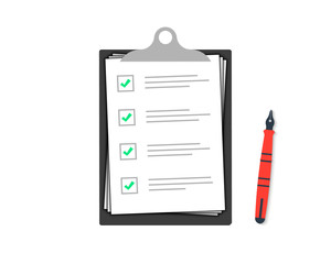 Poster - Clipboard with check marks and pen. Checklist with a pen.Checklist sign