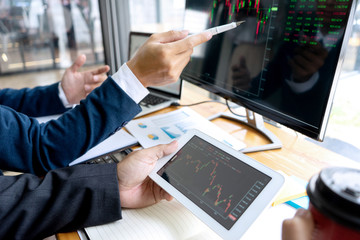 Poster - businessman sit at ther table looking at computer