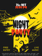 Vector Halloween party design poster with evil pumpkins, bats and spider