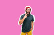 © San4ezz007 - Crazy hipster guy emotions. Collage in magazine style with happy emotions. Discount, sale, season sales.