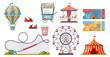 Amusement park vector set with flat elements isolated on white background.