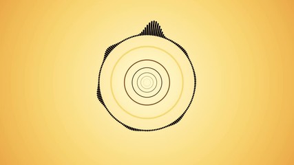 Wall Mural - abstract circular spinning spectral wave design, black vibrations on yellow background, seamless loo