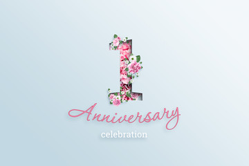 Creative background, the inscription 10number and anniversary celebration textis flowers, on a light background. Anniversary concept, birthday, celebration event, template, flyer