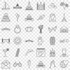 Canvas Print - Romance icons set. Outline style of 36 romance vector icons for web for any design