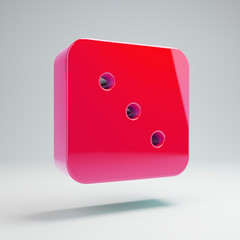 Volumetric glossy hot pink Dice Three icon isolated on white background.