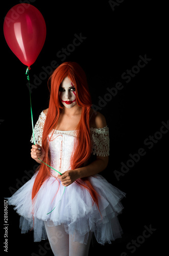 Girl With Red Hair In Clown Costume On Black Background Buy This Stock Photo And Explore Similar Images At Adobe Stock Adobe Stock