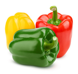 sweet pepper, red, green, yellow paprika, isolated on white background, clipping path, full depth of field