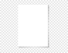 White Realistic Blank Paper Page With Shadow. Vector A4 Paper On Transparent Background. Paper Mockup. Mockup A4 Size Paper Template For Your Design.