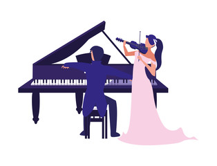 Canvas Print - musician playing piano and woman