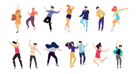 Wall Mural - Crowd of young people dancing at club. Big set of characters having fun at party. Flat colorful vector illustration. - Vector