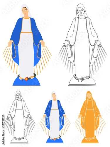 Fotomural Our Lady of Grace medal colored and outline
