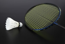 Badminton Racket And Shuttlecock On Strings