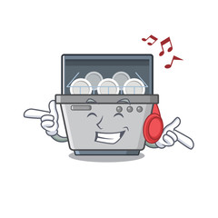 Sticker - Listening music dishwasher machine with the character shape