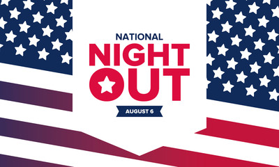 National Night Out. Community-police awareness-raising campaign in the United States. Celebrated annual in August. Partnership event. Poster, greeting card, banner and background. Vector illustration