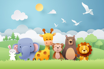 paper craft of zoo animals and forest