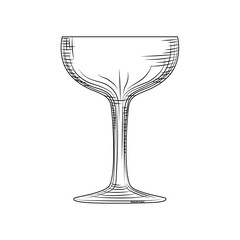 Wall Mural - Saucer glass. Hand drawn champagne glass sketch. Empty sparkling wine glass.