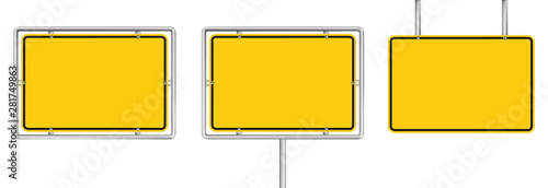 Fotomural set of 3 blank yellow road sign isolated on white