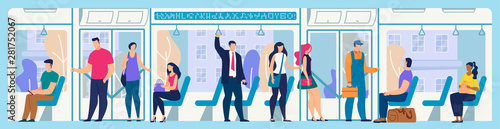 Fotografía People on City Bus or Tram Flat Vector Concept