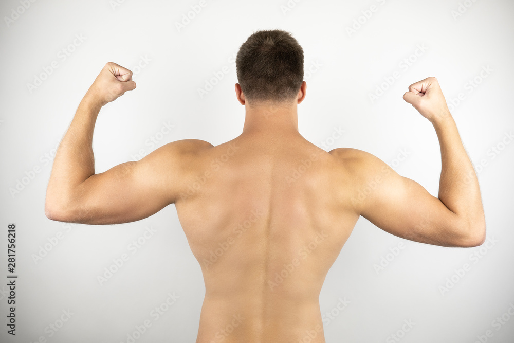Image Of Handsome Fit Man With Naked Torso Showing Muscles Standing Standing Back White Isolated Background Stock Gamesageddon