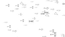 Animation Of Typing Formulas Of Chemistry And Physics In Abstract Digital Space. Famous Albert Einsteins Equation E=mc2.
