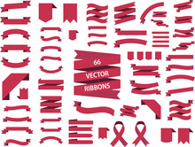 Banner Ribbon Vector Set, Red Colored . Flat Banner Ribbon For Decorative Design. Web Banner. Banner Sale Tag. Vector