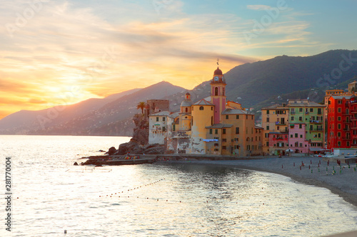 Camogli at sunset, Liguria, Italy Tableau sur Toile