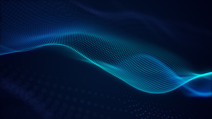 Poster - beautiful abstract wave technology background with blue light digital effect corporate concept
