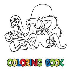 Wall Mural - Octopus oceanographer ABC coloring book Alphabet O