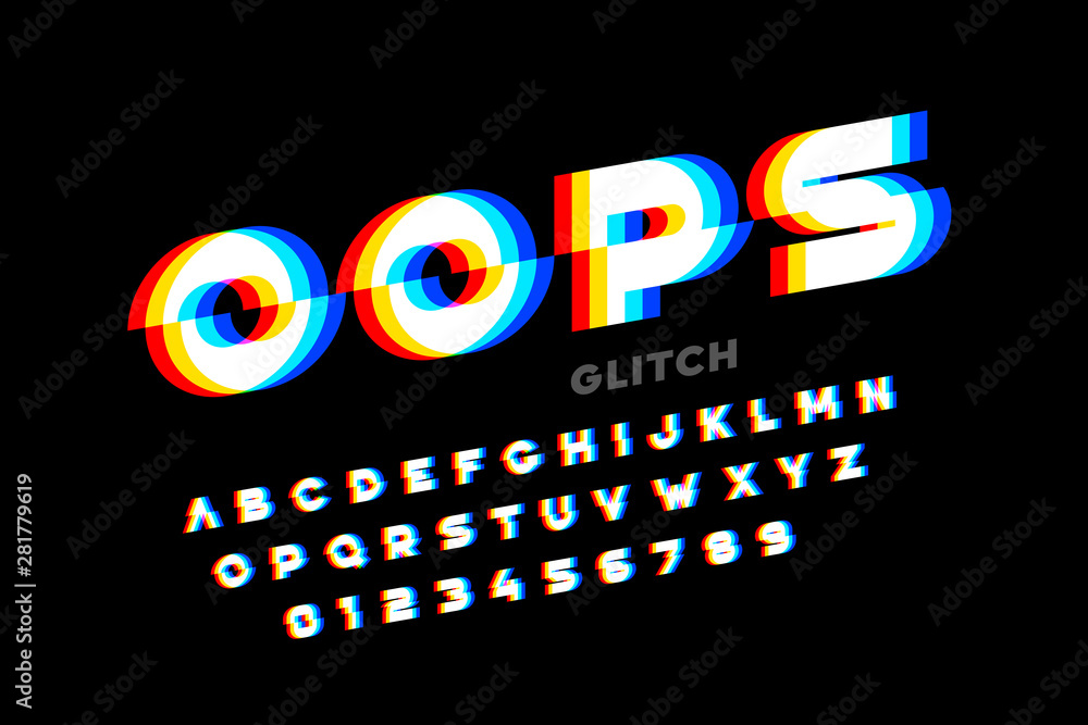 Vetor Glitch style font design, distorted alphabet, letters and numbers ...