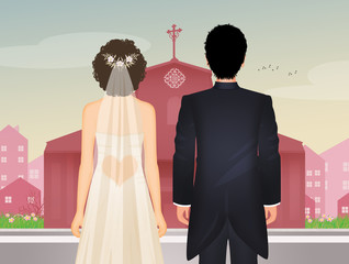 Canvas Print - the bride and groom get married in the church